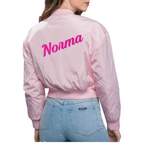 Custom Text Cropped Padded Bomber Jacket, Womens Embroidered Bomber, Personalized Sports Day Business Logo Jacket, Gift for Her
