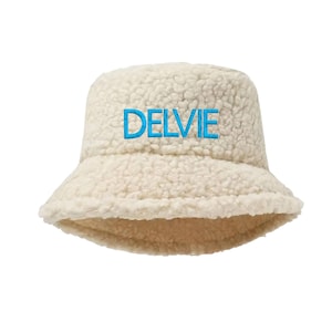 Personalized Embroidered Adult Sherpa Bucket Hat, Unisex Youth Plush Warm Bucket Cap, Gift for Her, Monogram Faux Fur Winter Hat, Teddy Hat
