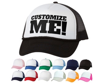 CUSTOM TEXT Five Panel Foam and Mesh Trucker Hat- Custom Headwear- Multi Color Trucker Hats- Personalize- Unisex Trucker Foam Hat Adjustable