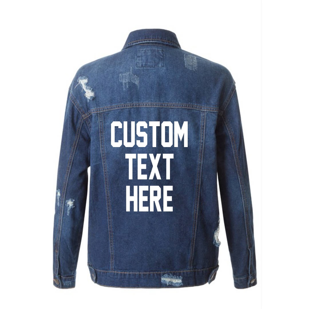 CUSTOM TEXT Denim Jacket Dark Wash Vintage Inspired and 