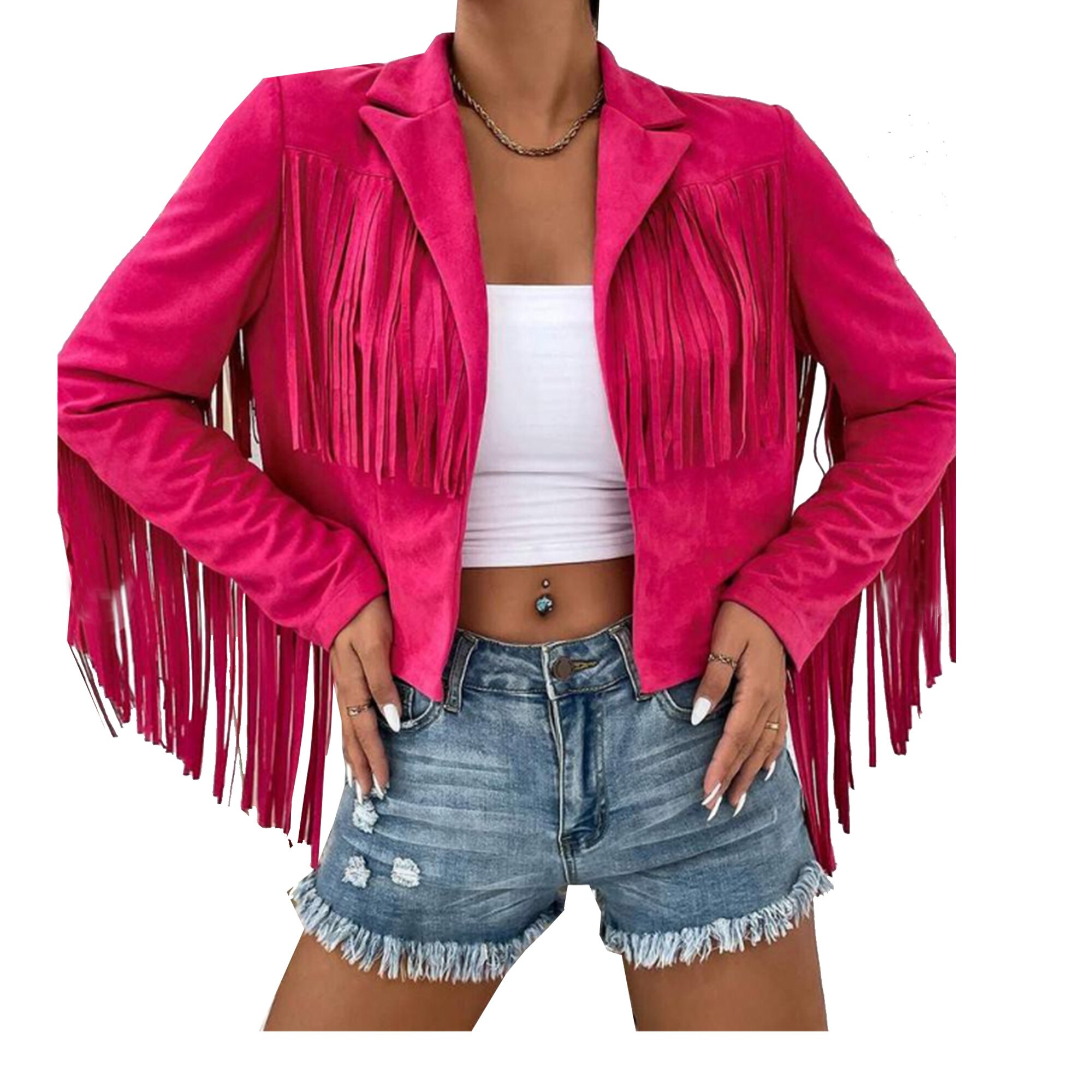 Hot Pink Fringe Cropped Jacket - blendedvintagemarketplace