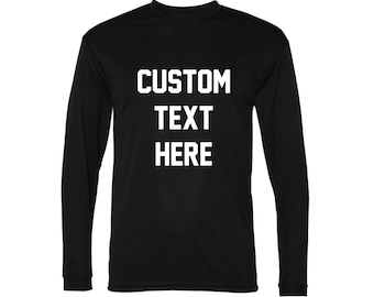 Camisa de manga comprida masculina com texto personalizado, camisa de manga comprida com logotipo comercial, camiseta personalizada para gerenciamento de umidade, treino