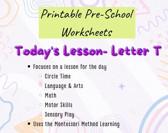 Preschool Workbook Lesson A Day- Letter T (15+ Printable worksheets) Kids activities, Sight Words, Letter Tracing, Math, Sensory Play