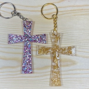 Cross Keychain| Custom Cross Keychain| Cross Glitter Keychain| Resin Keychain| Cross Bag Charm| Cross Purse Charm| Religious Keychain
