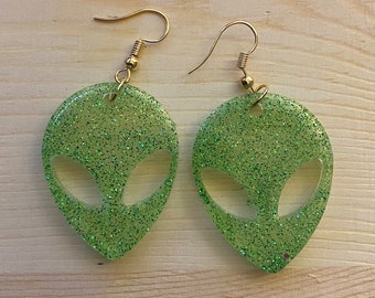 Alien Dangle Earrings |Handmade Resin Alien Dangle Earrings| UFO Jewelry| UFO Pendant| Alien Charm