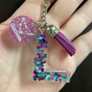 Custom Resin Letter Keychain with Zodiac Sign| Personalized Resin Keychain| Personalized Keychain, Resin Initial Unique Keychain
