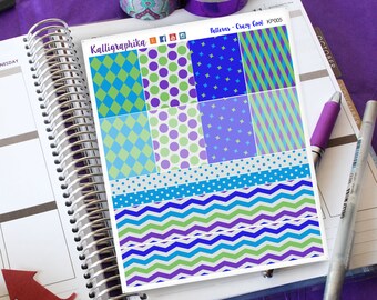 Crazy Cool-Pattern Full Boxes and Top Bottom Washi Full Sheet DIY Weekly Kit Great Add-on Fun Cute Glossy and Matte Erin Condren-KP005