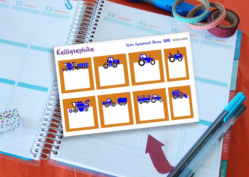 Farm Equipment in Full Half Boxes Planner Calendar Stickers for Homesteading Farming in 5 Colors Glossy and Matte Fit Erin Condren-K006 image 1