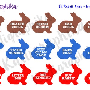 EZ Rabbit Care Planner Stickers Functional for Homesteading Farming Animal Long Short Lop Ear Meat Fiber Glossy and Matte Erin Condren-K101 image 2