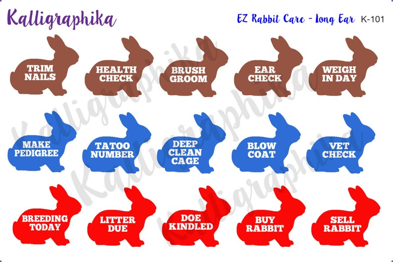 EZ Rabbit Care Planner Stickers Functional for Homesteading Farming Animal Long Short Lop Ear Meat Fiber Glossy and Matte Erin Condren-K101 image 2