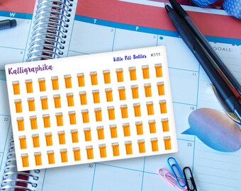 Little Blank Pill Bottles Planner Calendar Stickers Functional Icons for Health Care Meds Scripts Doctors Glossy and Matte Erin Condren-K111