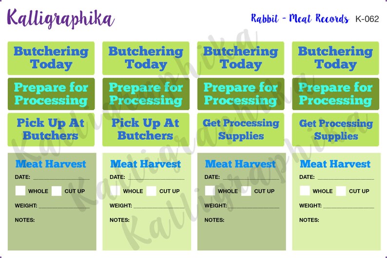 Meat Records Rabbits Planner Calendar Stickers Functional Homesteading Bunny Chores Animal Californian Glossy and Matte Erin Condren-K062 image 2