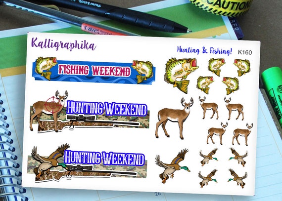 Hunting & Fishing Stickers for Marking Weekends Trips Banner Icons Outdoors  Sport Washi Fish Deer Duck Glossy and Matte Erin Condren-K160