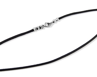 2mm Black Leather Cord Necklace with Sterling Silver Lobster Clasp 12" - 30"