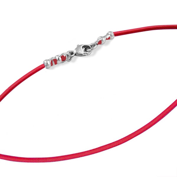 2mm Red Leather Cord Necklace with Sterling Silver Lobster Clasp 12" - 30"