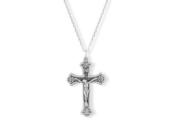 Collier pendentif Croix de Croix de Crucifix de Jésus-Christ en argent sterling