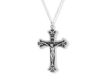 Sterling Silver Jesus Christ Crucifix Cross Pendant Necklace