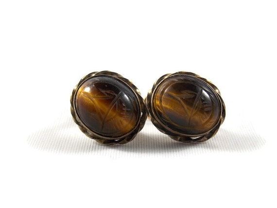 Bal Ron 12Kt Gold Filled Carved Tigers Eye Scarab