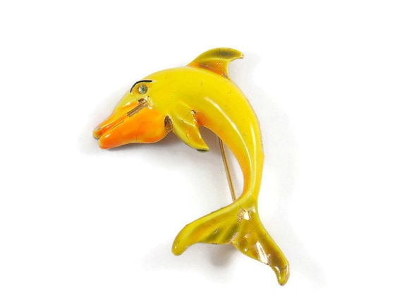 Art Enamel Dolphin Brooch, Art Brooch, Art Jewelry