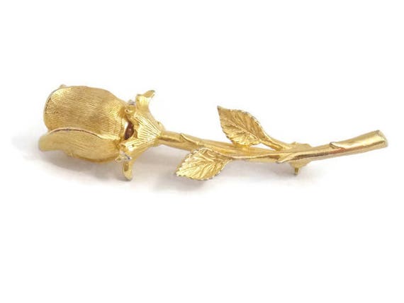 Gold tone western germnay faux pearl rose bud brooch