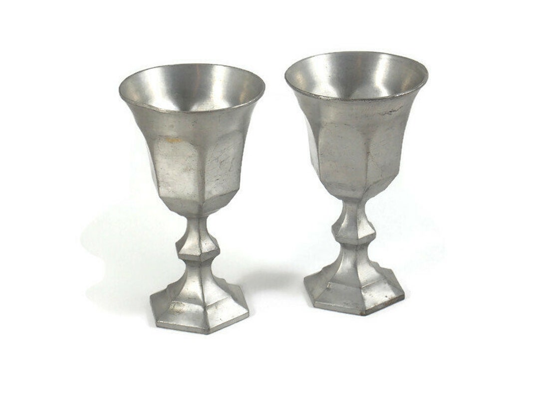 2 Leonard Hand Cast Pewter Hexagon Base Goblets Pewter Etsy