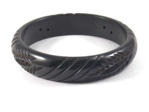 Dark Green Carved Bakelite Bangle Bracelet, Dark G