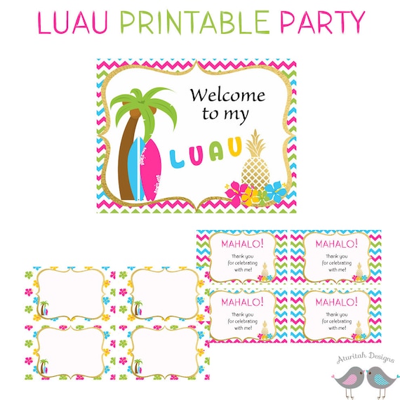 Luau Party Printables Luau Party Decorations Luau Birthday Etsy