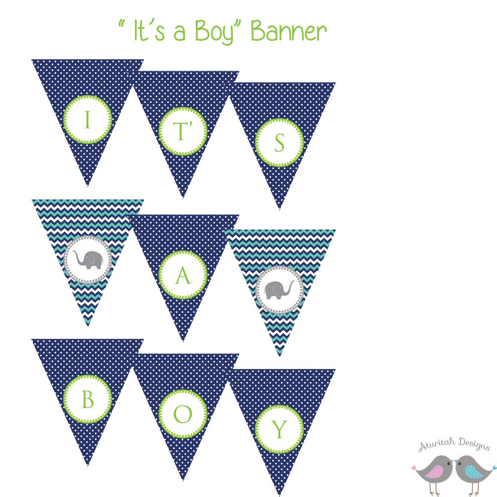 Printable Navy and Lime Green Elephant Baby Shower Kit Boy Etsy