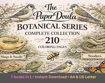 Botaniska målarbokspaket för vuxna, målarbilder med natur och djur, stresslindring och mindfulness-gåva, 210 sidor