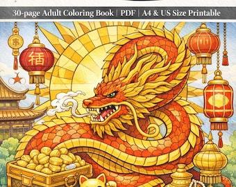 Målarbilder med mytisk drake – Utskrivbara stresslindring för vuxna