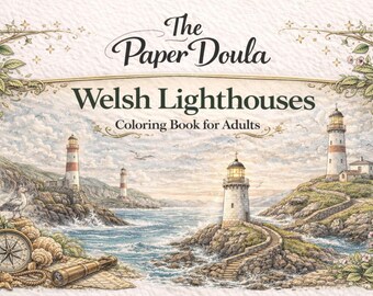 Walesiska fyrar målarbok för vuxna | 30 utskrivbara fyrkonst i PDF-format | Kust | Sidor för avslappning och mindfulness