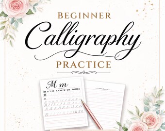 52 övningsblad för kalligrafi för nybörjare | Arbetsbok för handskrift i PDF-format | Moderna utskrivbara övningar | Digital nedladdning av A4 US Letter