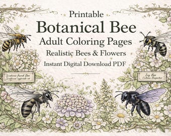 Stresslindrande botaniska bimålarbilder – Utskrivbar naturkonst