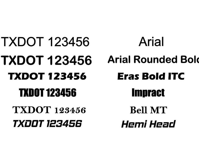 TXDOT Vehicle Number Regulation Decal Sticker