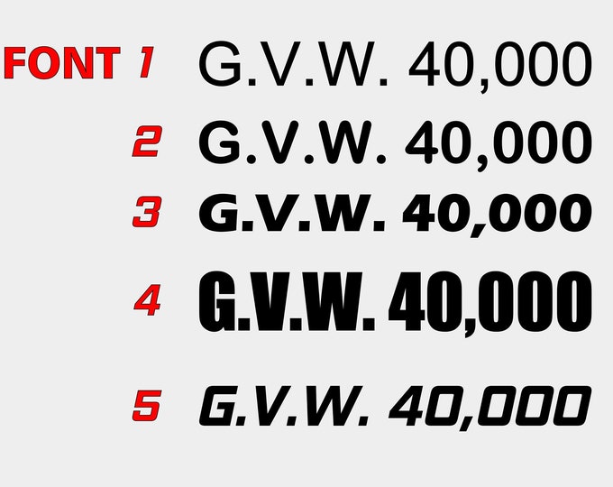 G.V.W. Truck numbers 2 pack