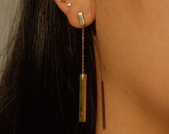 Vintage Bar Drop Earrings 14k