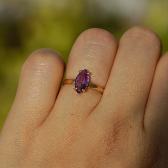 Vintage Marquise Amethyst Ring Sz 4 1/2 14k - image 1