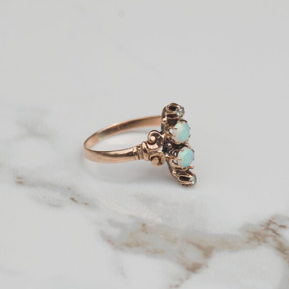 Antique Victorian Double Opal and Diamond Ring 14… - image 3