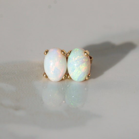 Vintage Opal Cabochon Stud Earrings 14k - image 2