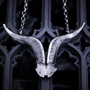 Goat Horn Necklace &#39;Sabbath&#39; (small) Sterling Silver, Dark, Gothic, Witchy, Satanic, Occult Jewelry