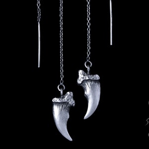Fox Claw Threader Earrings ‘Canis&#39; Sterling Silver, Gothic, Witchy, Pagan, Occult Jewelry