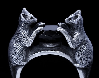 Black Cat Ring ‘Children of Baast&#39; Sterling Silver, Dark, Occult, Witch Jewelry