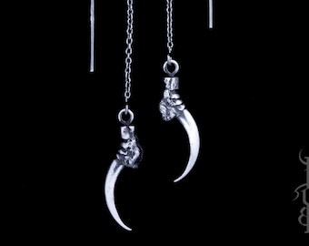 Bird Claw ‘Morrigan Threader Earrings&#39; Sterling Silver, Dark, Gothic, Witchy, Pagan, Occult Jewelry
