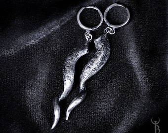 Goat Horn Earrings ‘Horns of Mendes’ Sterling Silver, Gothic, Witchy, Pagan, Satanic, Occult Jewelry