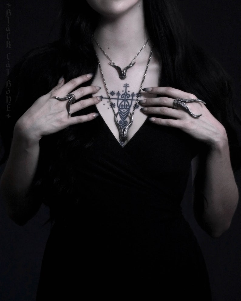 Goat Horn Necklace small Sterling Silver Dark Gothic Etsy