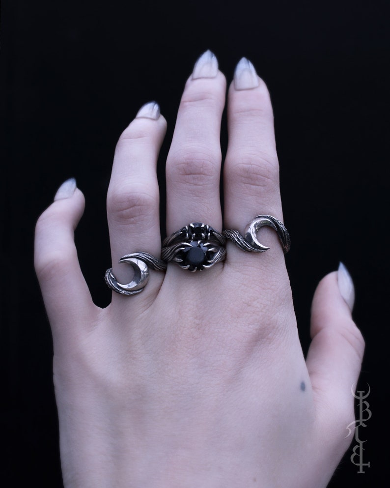 Occult Jewelry Single Stone /'Super Moon/' Ring Sterling Silver Dark Gothic Pagan Witchy