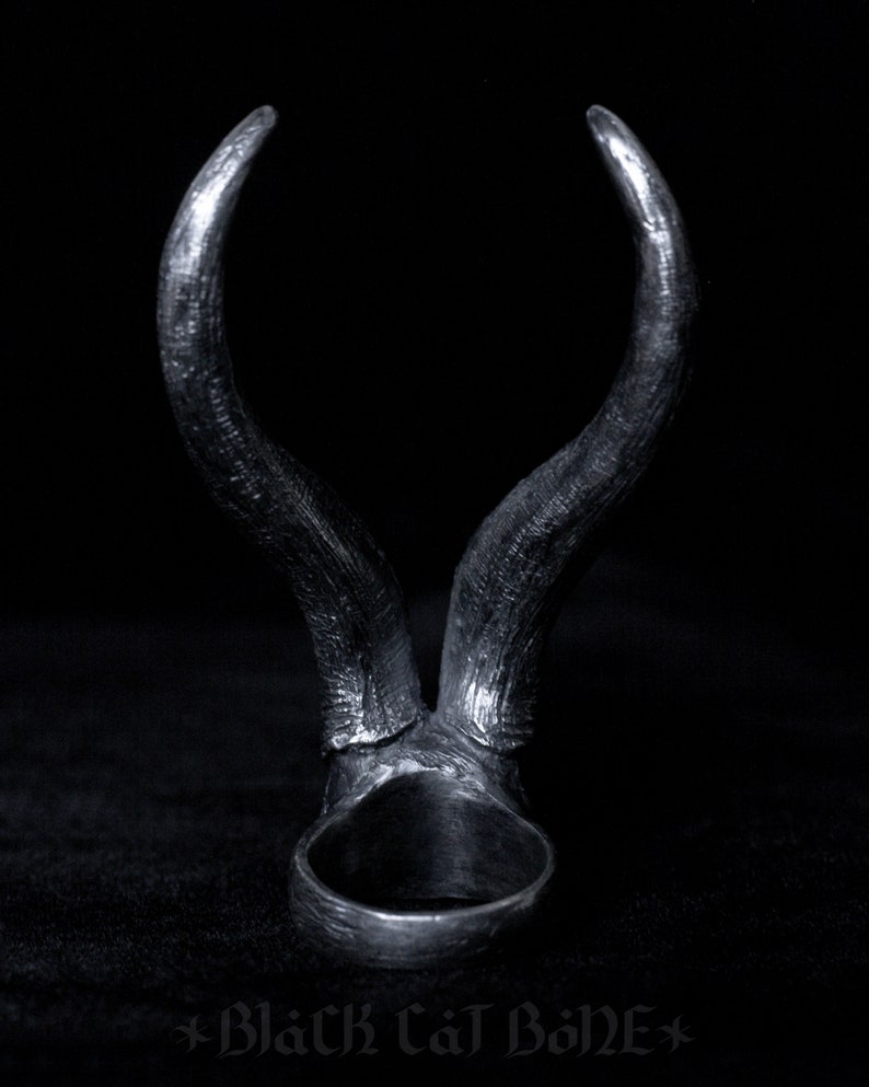 Goat Horn Ring large Sterling Silver Dark Gothic Satanic Etsy