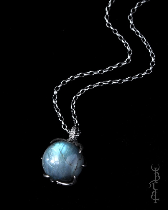 シン Crystal Ball Necklace 'stag Moon' Deer Antlers, Sterling