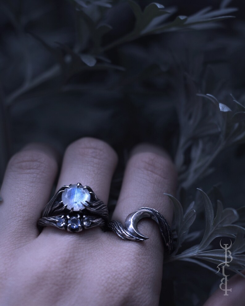 Occult Jewelry Single Stone /'Super Moon/' Ring Sterling Silver Dark Gothic Pagan Witchy