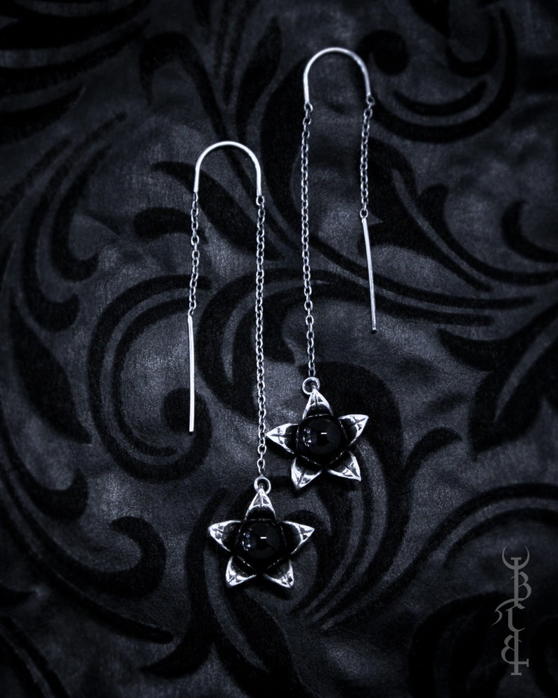 Black Pearl Threader Earrings ‘Belladonna' Nightshade, Poisonous Plants, Witchy, Pagan, Occult Jewelry image 7